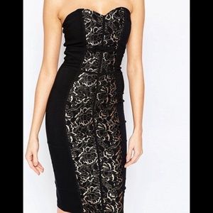 Paper Dolls Bandeau Midi Dress with Lace Panel